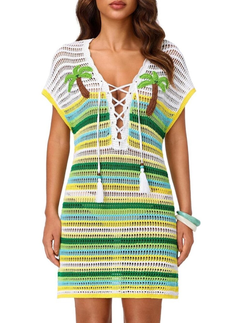 Crochet Cover Up Dress Boho Striped Beach Coverups for Women